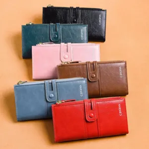 Women long wallet large capacity PU leather zipper clutch purse multi-card slot stylish