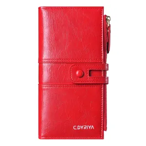 Red long women wallet large capacity PU leather clutch multi card zipper phone purse