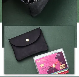 Mini soft leather coin purse and card holder with snap button, compact wallet for daily use.