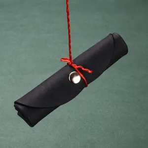 Black soft leather mini rolled pouch coin purse and earphone key storage bag organizer.
