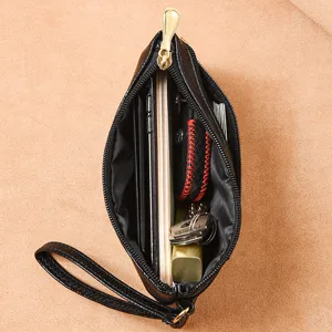Donna lungo morbido pelle pochette polso nero grande capacità borsa telefono portafoglio