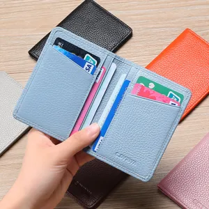 Porte Cartes en Cuir Véritable Femme Ultra Mince Multi Fentes RFID Blocage Étui de Carte Compact Portefeuille Permis de Conduire Homme