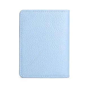 Porte-cartes en cuir veritable bleu clair, etui minimaliste pour carte et permis.