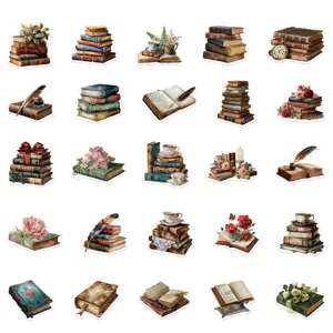 Vintage book stickers set, retro stationery journaling decoration waterproof self adhesive