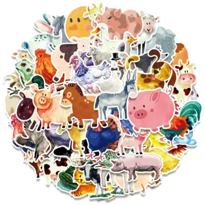 50pz simpatici adesivi animali fattoria acquerello cartoon impermeabili valigia laptop