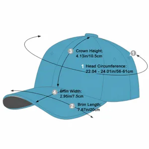 Tabella taglie per cappello da baseball con misure dettagliate della circonferenza.