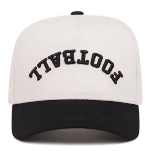 Black and white baseball cap with 3D embroidered football text for outdoor sports and daily wear