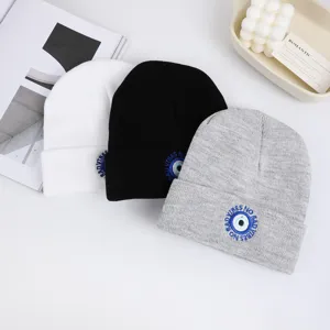 Berretto in Maglia Caldo Invernale Unisex Ricamo Malocchio Minimalista Casual Antivento Acrilico