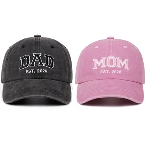 Vintage Washed Cotton Baseball Cap DAD MOM Letter Embroidered Adjustable Dad Hat Outdoor Sun Protection