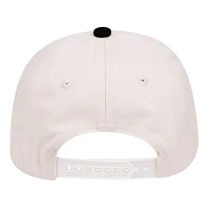 Back view detail of casual baseball cap in off white with adjustable snapback strap.