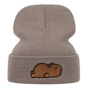 Berretto Beanie Unisex Carino Ricamo Capibara Acrilico Caldo Inverno Maglia Cappello Casual Versatile Tinta Unita Esterno