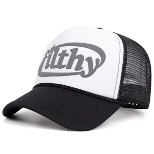 Detail view of the filthy baseball cap featuring mesh back and foam front panel.