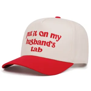 Stylish embroidered baseball cap with red brim and custom lettering for sunny outdoor use.