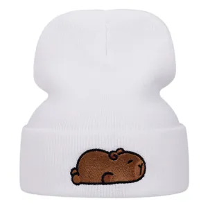 Berretto in maglia ricamato Capibara dettaglio, cappello in lana invernale caldo uomo donna