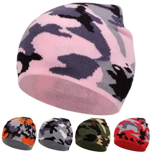 Unisex Winter Warm Knit Beanie Hat Acrylic Camouflage Pattern Casual Outdoor Ski Cap