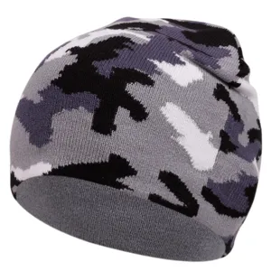 Winter warm camouflage knit beanie hat for men and women, casual slouchy design.