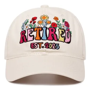 Unisex Cotton Baseball Cap Embroidered Floral Retired Letter Adjustable Casual Outdoor Sun Protection Hat