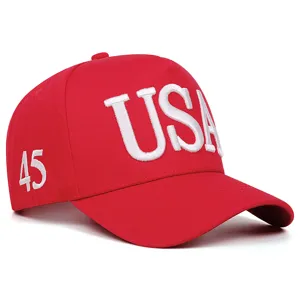 Cappellino da baseball rosso con ricamo bianco USA e dettaglio 45, cappello da sole.
