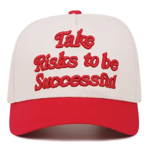 White and red embroidered baseball cap with motivational slogan, casual outdoor hat.