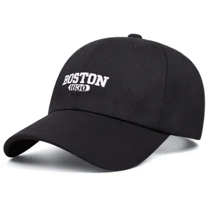 Black cotton soft crown baseball hat with white Boston 1630 embroidery for sports casual wear