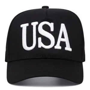 Cappellino da baseball nero di alta qualità con ricamo USA bianco, cappello da sole casual.