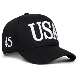 Cappellino da baseball ricamato nero con lettere USA e 45 bianche, cappello da sole.