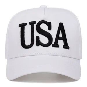 Berretto da baseball bianco con ricamo USA nero audace, cappello da sole casual.