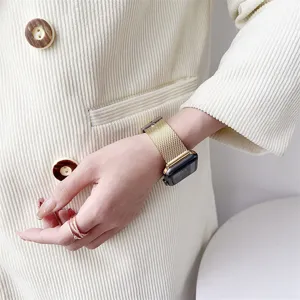 Gold stainless steel mesh smartwatch band replacement compatible with apple watch luxury accessory