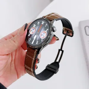 Detailed close-up of the tweed silicone composite watch strap with a magnetic folding clasp.