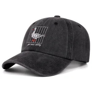 Berretto da baseball in cotone lavato vintage con ricamo di oca divertente, cappello casual.