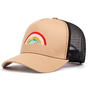 Unisex Regenbogen Stickerei Baseballkappe Baumwolle Mesh Atmungsaktiv Sommer Sonnenschutz Verstellbar Lässig Sport Hut