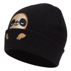 Berretto in maglia ricamato con bradipo carino cappello caldo invernale adulti