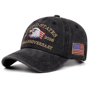 Cappello da baseball nero slavato vintage con ricamo di aquila e design celebrativo.