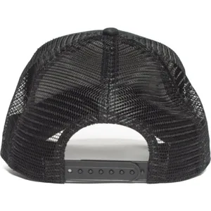 Schwarze Mesh-Trucker-Cap mit verstellbarem Snapback-Verschluss, atmungsaktiver Sommerhut.