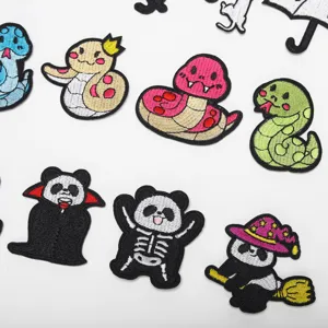 Cartoon cute animal snake and panda embroidered patches for clothing repair and DIY decoration details.