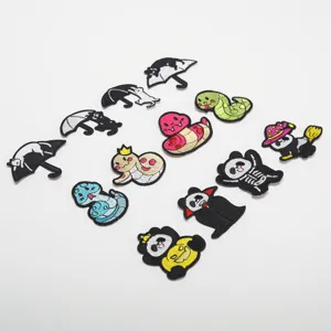 Cartoon embroidery patches set, cute cat snake and panda iron on patches for clothing repair.