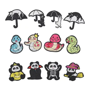 Cute cartoon embroidered patches for kids clothing, iron-on cat, snake and panda repair patches.