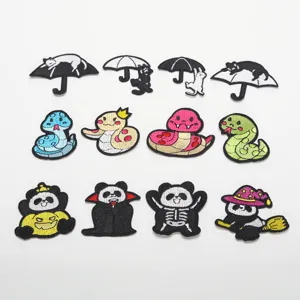 Cute cartoon embroidered patches set, cat snake and panda iron on cloth appliques for clothes