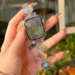 Harz Herz Apple Watch Armband glänzender farbiger Ketten Stil stilvolles Uhrenzubehör Damen