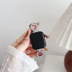 Ersatz Metall Strass Uhrenarmband Detail für Apple Watch Serie, elegantes O-förmiges Link-Design.