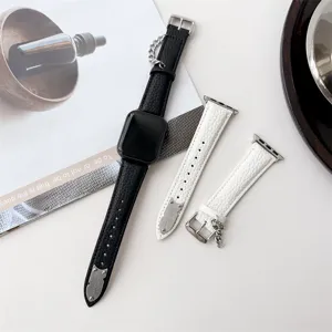Ersatz Lederarmband kompatibel mit Apple Watch SE Serie 8 9 Ultra Litschimuster Design