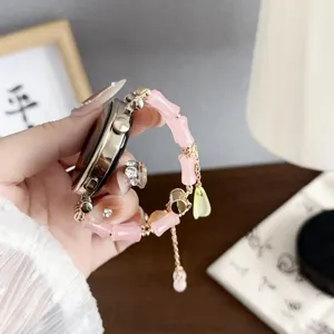 Roze kralen smartwatch bandje Chinese stijl vervangende band voor Huawei GT4 Watch 4 Pro