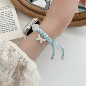 Bracelet tressé pour Apple Watch avec pendentif papillon et perle de cristal pour iWatch.