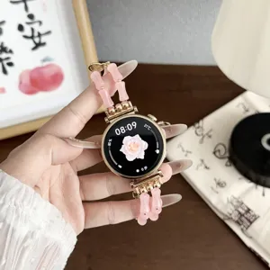 Stijlvol roze bamboe kralen smartwatch bandje vervanging voor slimme horloges trendy.
