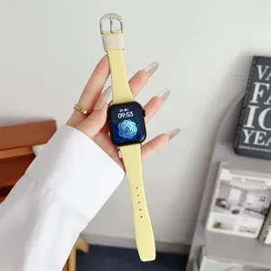 Cinturino per orologio in morbida pelle compatibile con Apple Watch, elegante cinturino giallo.
