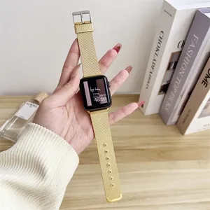 Gold mesh stainless steel smart watch replacement band strap compatible for apple watch series.
