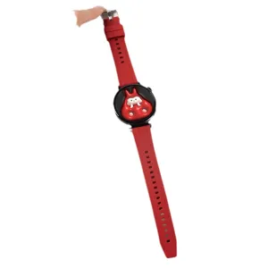 Bracelet de montre en silicone rouge avec joli personnage de dessin animé 3D.