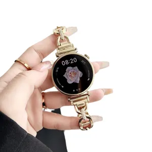 Cinturino per orologio in metallo dorato di lusso con strass compatibile smartwatch, elegante.