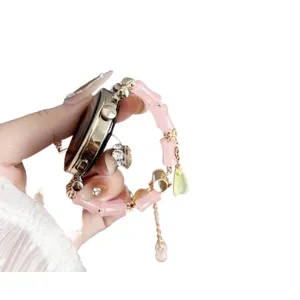 Elegante roze kraal horlogeband compatible met smartwatch, Chinese stijl metalen ketting.
