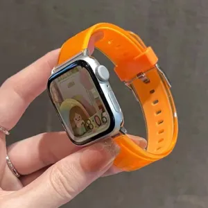 Διαφανές jelly λουράκι σιλικόνης για Apple Watch S9 SE 8 7 6 5 έντονο πορτοκαλί χρώμα